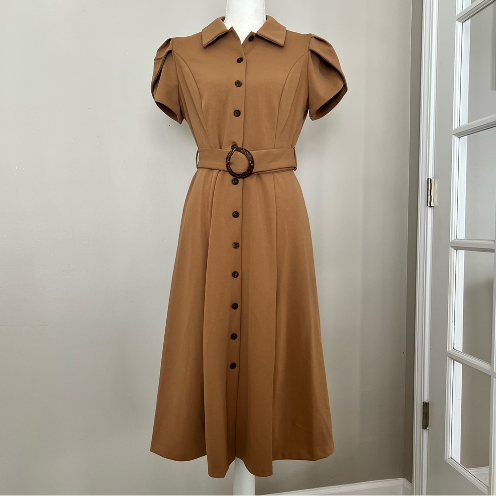 Calvin Klein Tan Button-Down Midi Dress